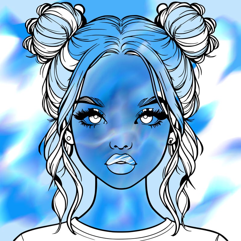 realistic girl with two buns in hair and lips