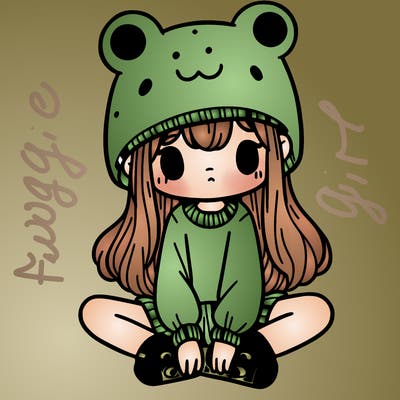 a girl wearing a frog hat and some frog socks