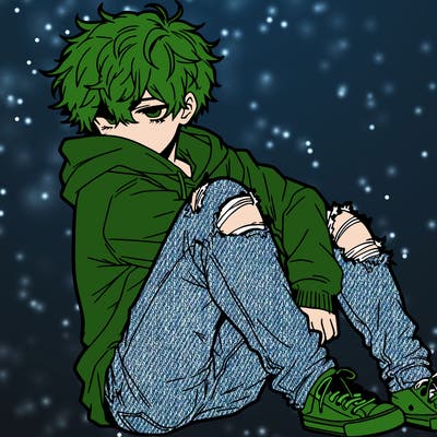 a male hoddie ripped jeans messy hair anime