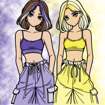 two girls with crop top with baggy pants