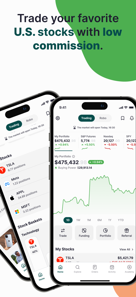 Zad Fintech - Zad Fintech mobile app interface for trading US stocks and tracking investment portfolios