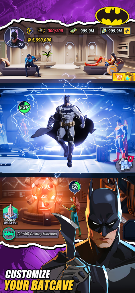 DC: Dark Legion™ - Batman en una base de alta tecnología de la Batcueva del juego móvil DC Dark Legion