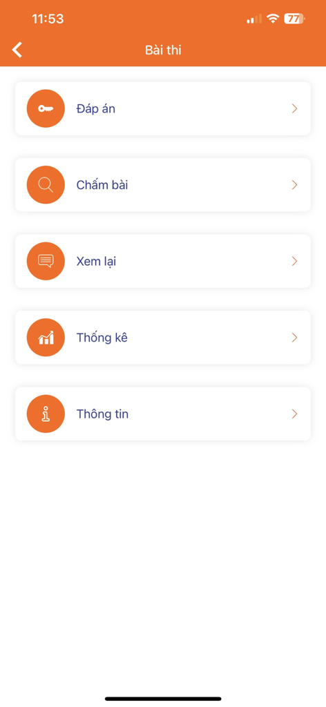 TNMaker - Multiple Choice Test - Main menu of the TNMaker app showing options for answer key grading review and statistics