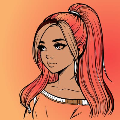 realistic girl with a high ponytail