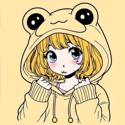 a cute teenage girl wearing a frog hoodie