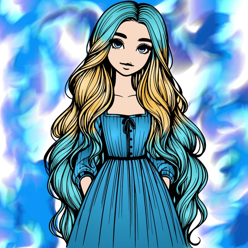 realistic girl with long hair and a wearing long dress