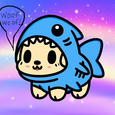 cute dog wearing a shark costume