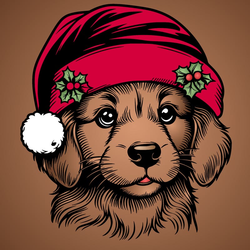realistic dog wearing a santa hat