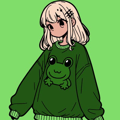 girl wearing frogging sweatshirt