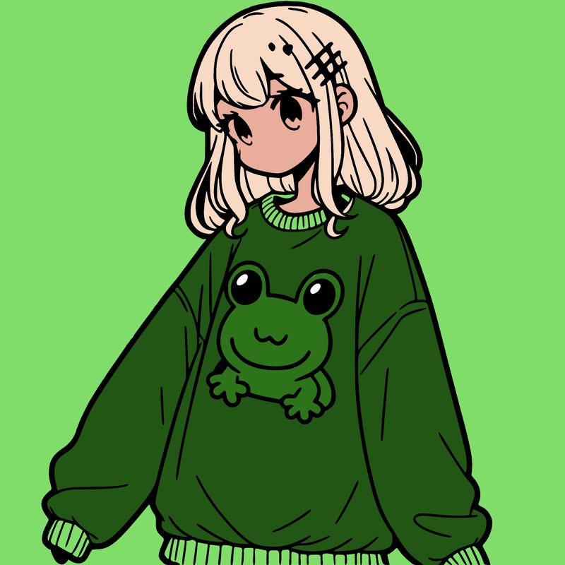 girl wearing frogging sweatshirt