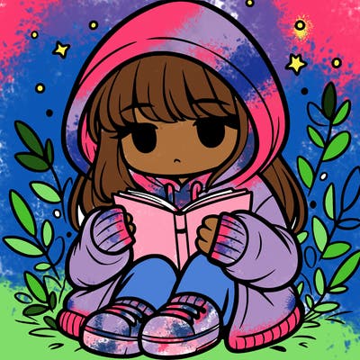 girl in oversized hoodie reading a book