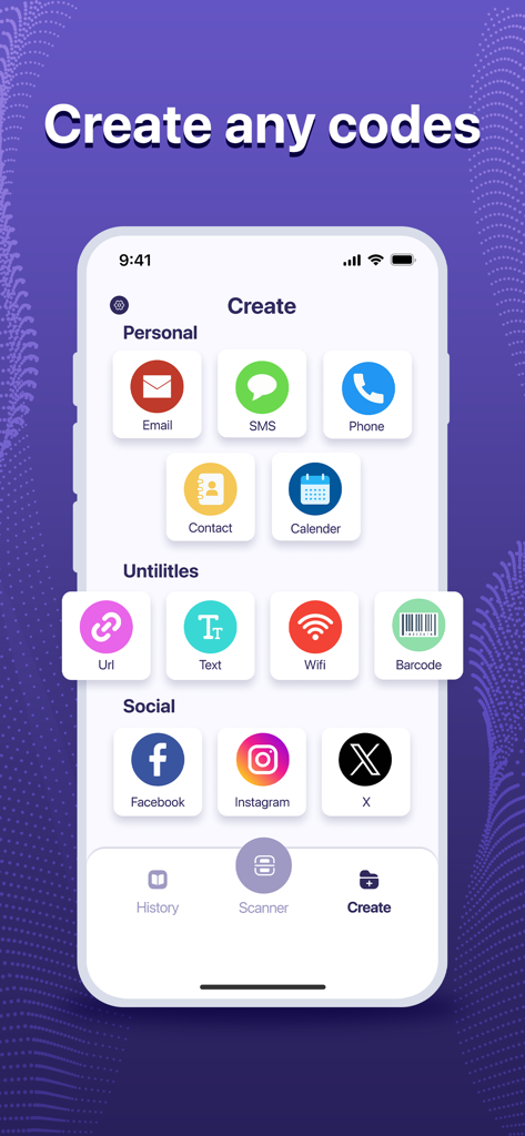 Interface for creating custom QR codes for personal contacts utilities and social media platforms