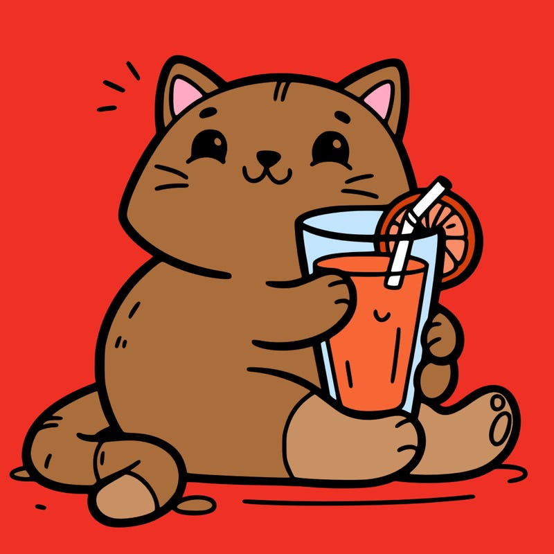 cat with orange juice