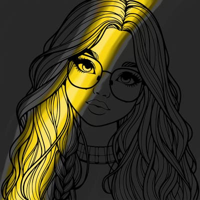 girl with long hair and freckles and glasses realistic