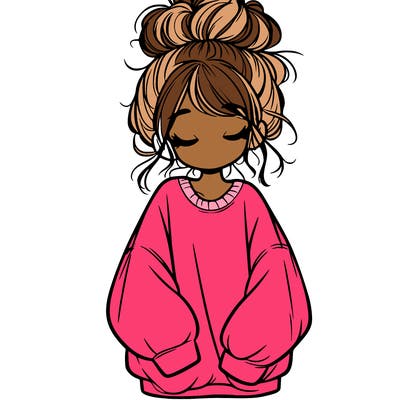 girl with baggy sweatshirt and messy bun