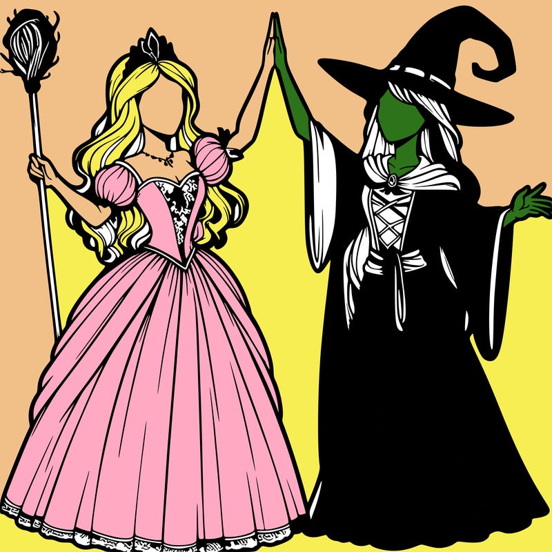 detailed realistic split of a princess and a witch