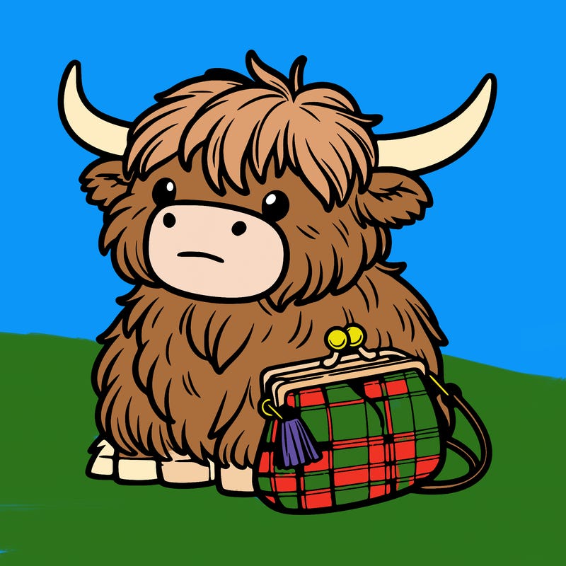 highland cow in a purse