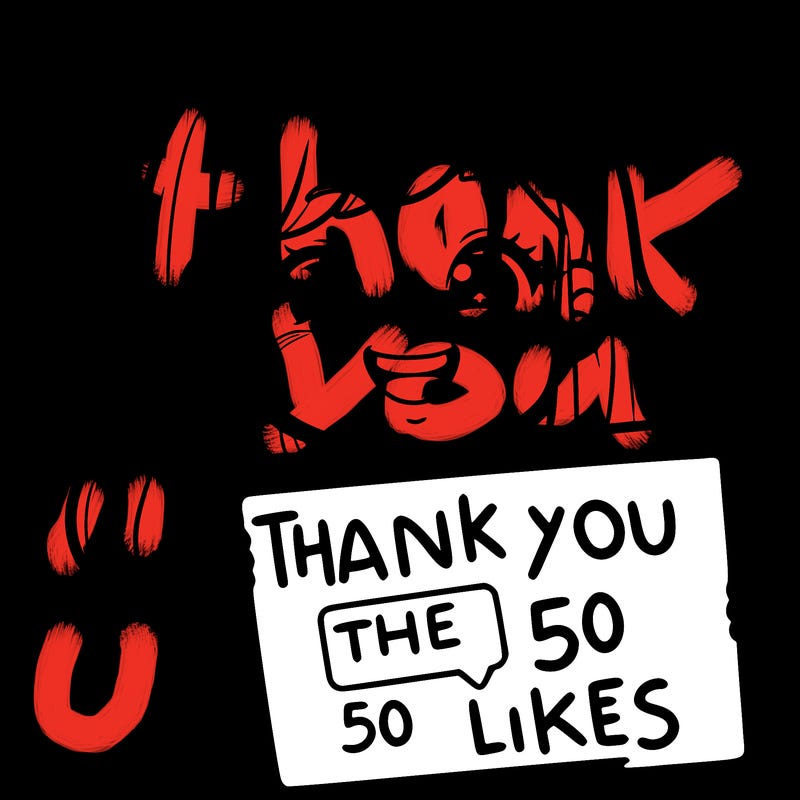 a happy girl holding a sign that says "tank you for the 50 likes"