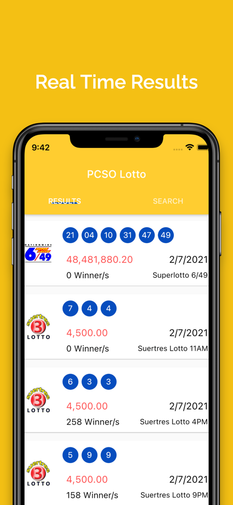 PCSO Lotto app interface showing real time Philippine lottery results