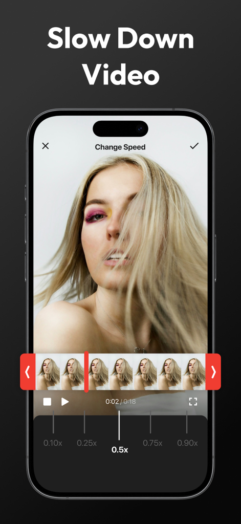 Video Speed Editor,Changer App - 아이폰 앱 화면, 동영상을 0.5배속으로 느리게 만드는 방법 표시