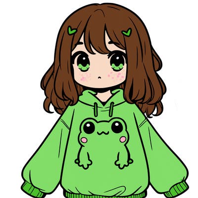 girl wearing frogging sweatshirt
