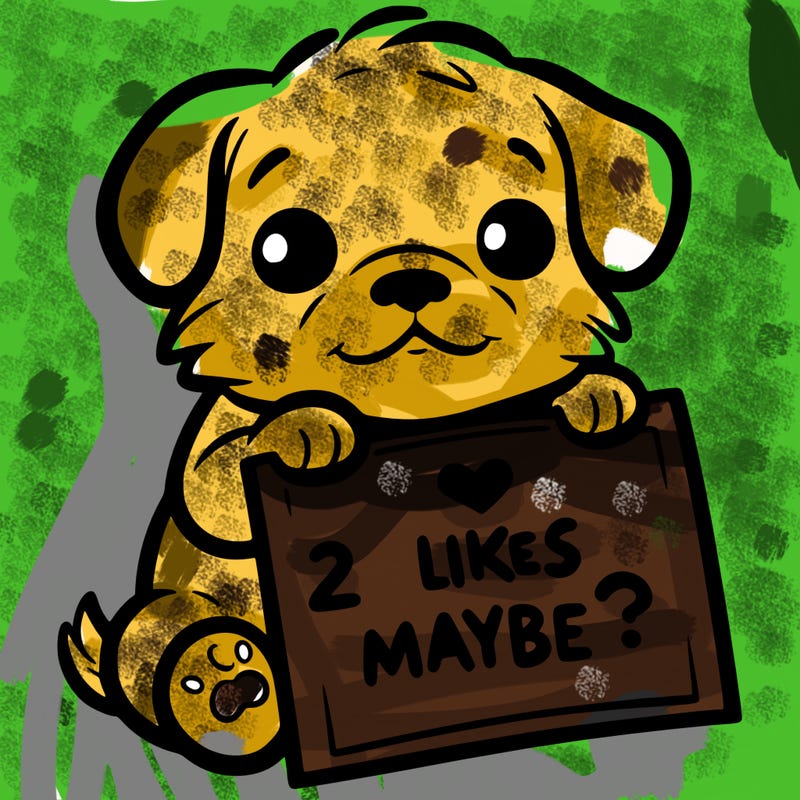 a puppy holding a sign that says 2 likes maybe?