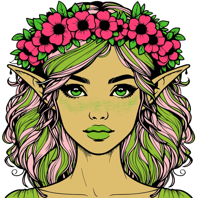 realistic female elf with flower crown
