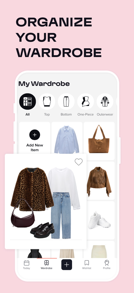 Outfit Maker & Planner: Stylix - Stylix App-Oberfläche, die eine organisierte digitale Garderobe und einen kuratierten Outfitvorschlag zeigt