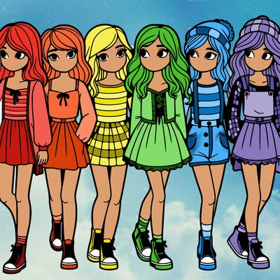 a group of girls standing in a line