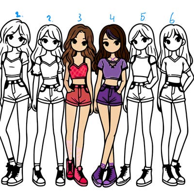 a group of girls wearing crop tops and shorts