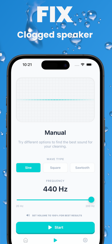 Water Eject - Sonic Dry - Manual frequency and wave type controls in the Water Eject app to fix a clogged speaker