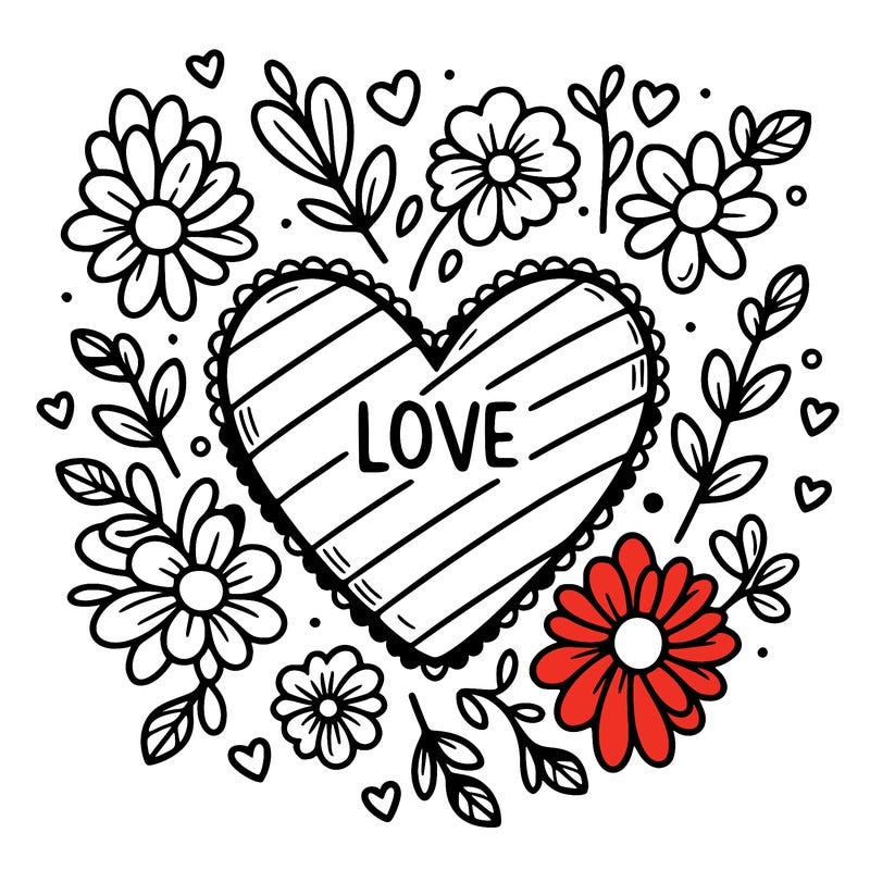 love heart with flowers around it