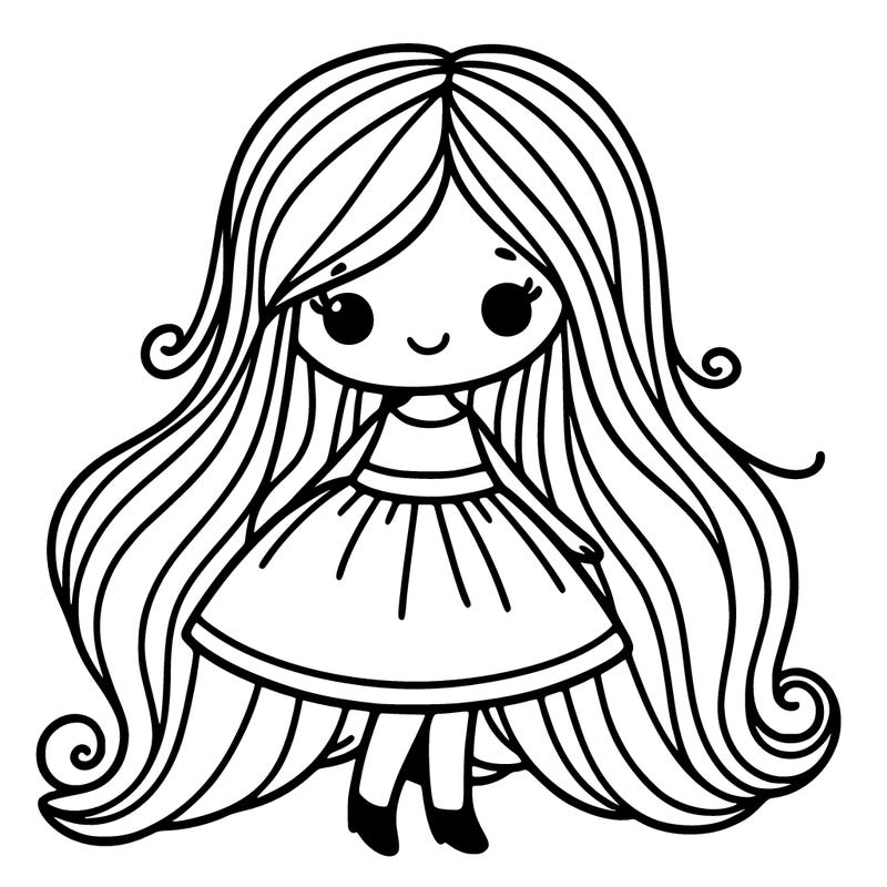 girl with long hair and a dress