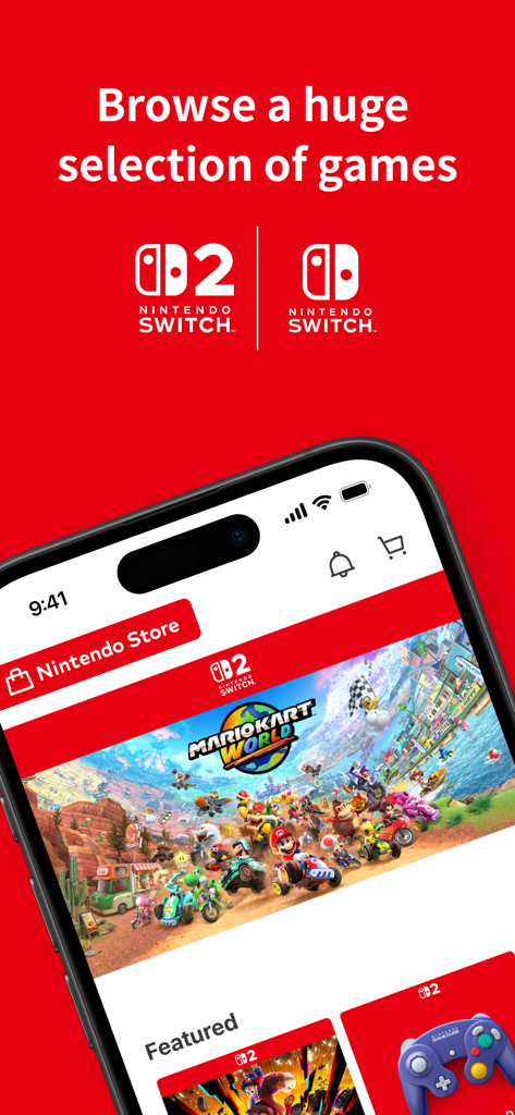 Interface de l'application Nintendo Store montrant une immense sélection de jeux pour Nintendo Switch 2 et Nintendo Switch