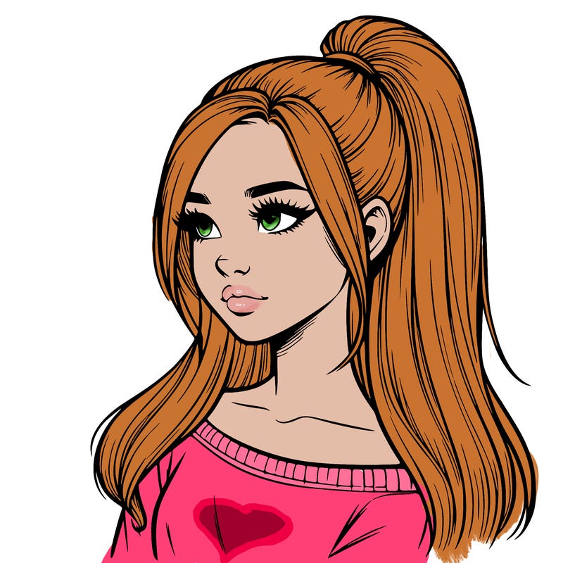realistic girl with a high ponytail