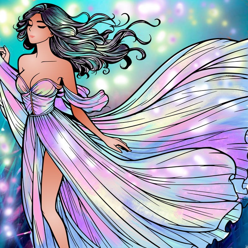 realistic woman in dress flowing the the wind