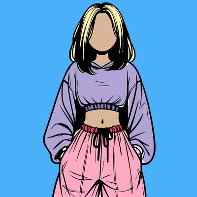 realistic girl faceless with baggy pants and a crop top