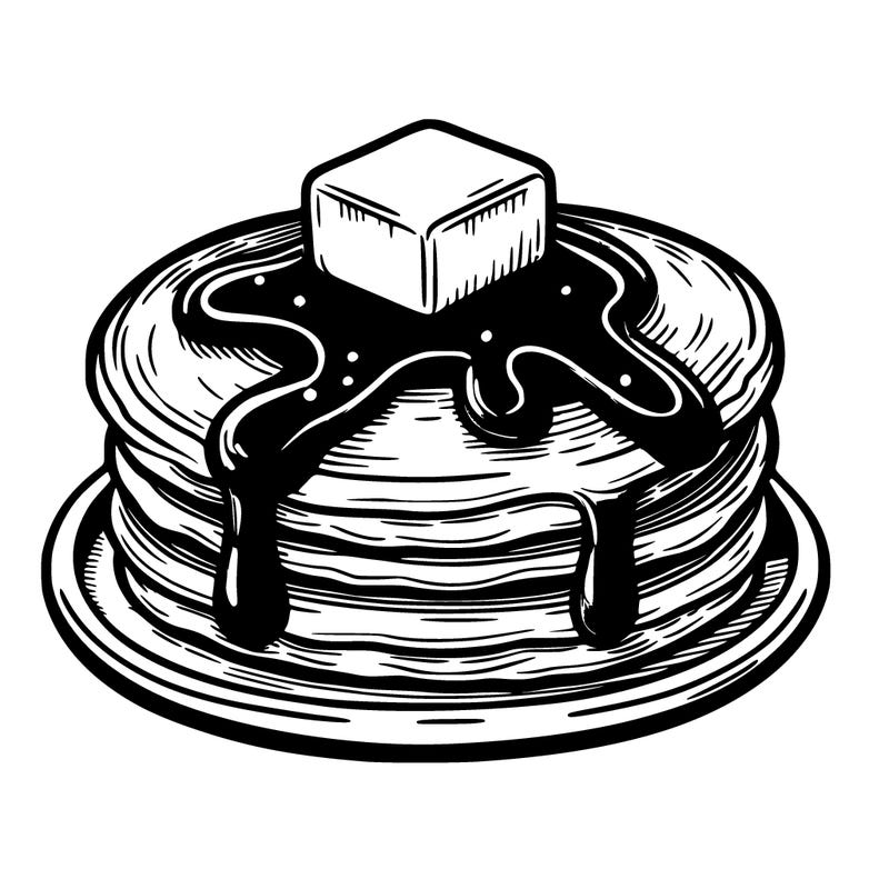 pancakes: topped with syrup and butter
