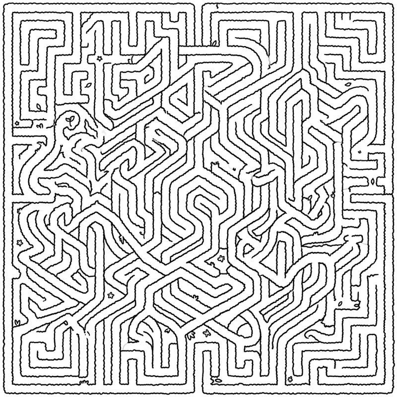Dive into a world of complex design with this intricate hedge labyrinth patterns coloring page. Explore endless paths and unleash your artistic vision on this captivating maze.