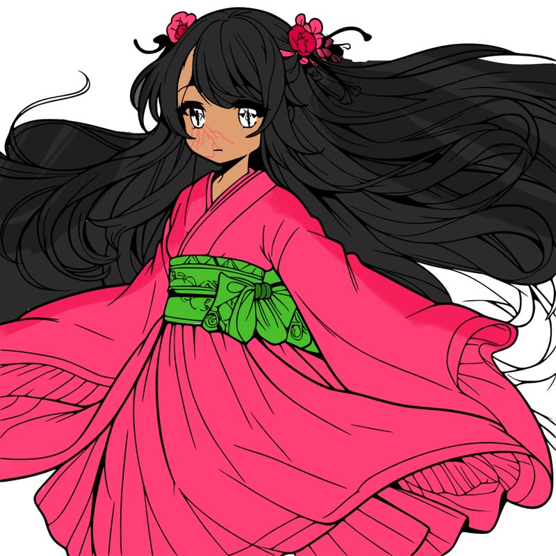 manga character with flowing dress in the wind