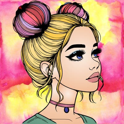 realistic girl with buns on the top of her head