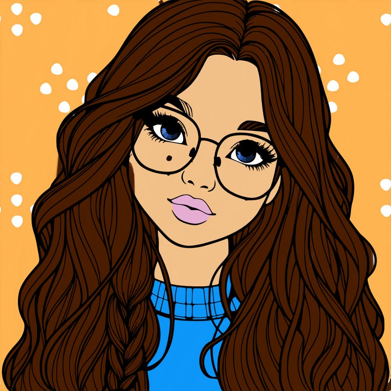 girl with long hair and freckles and glasses realistic