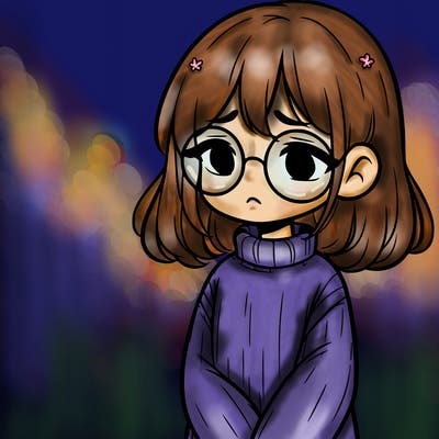 sad girl with glasses in a sweater