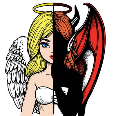 realistic angel half demon