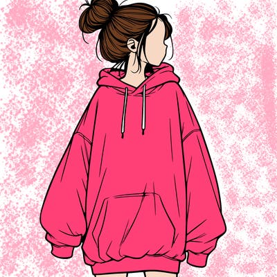 realistic girl with a oversized sweatshirt on and a bun