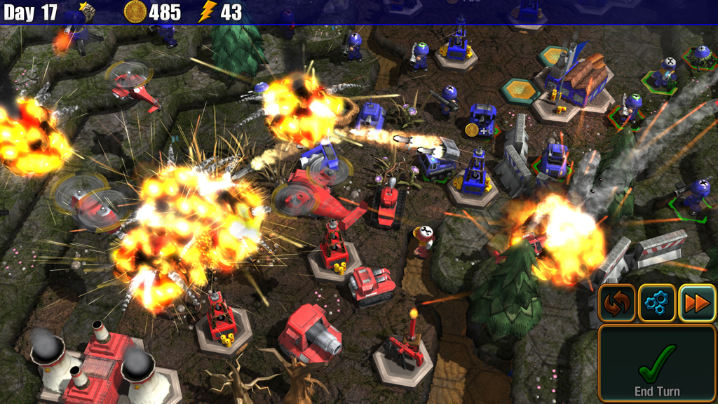 Epic Little War Game - A turn-based strategy battle with toy soldier units and explosions on a hexagonal map