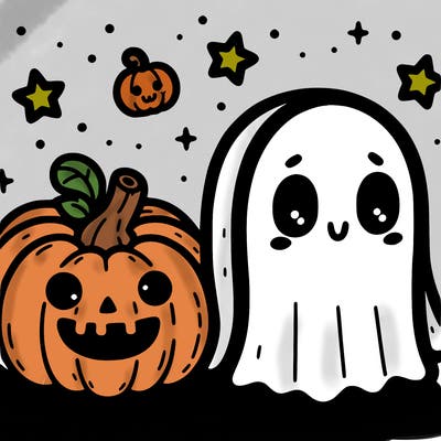 cute pumpkin and ghost