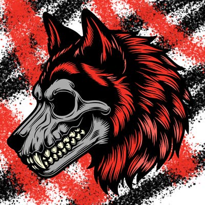 realistic wolf with skull face