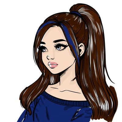 realistic girl with a high ponytail