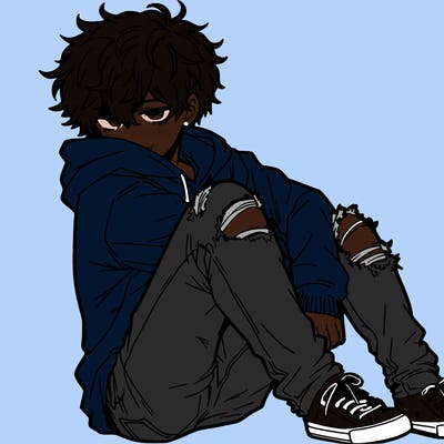 a male hoddie ripped jeans messy hair anime